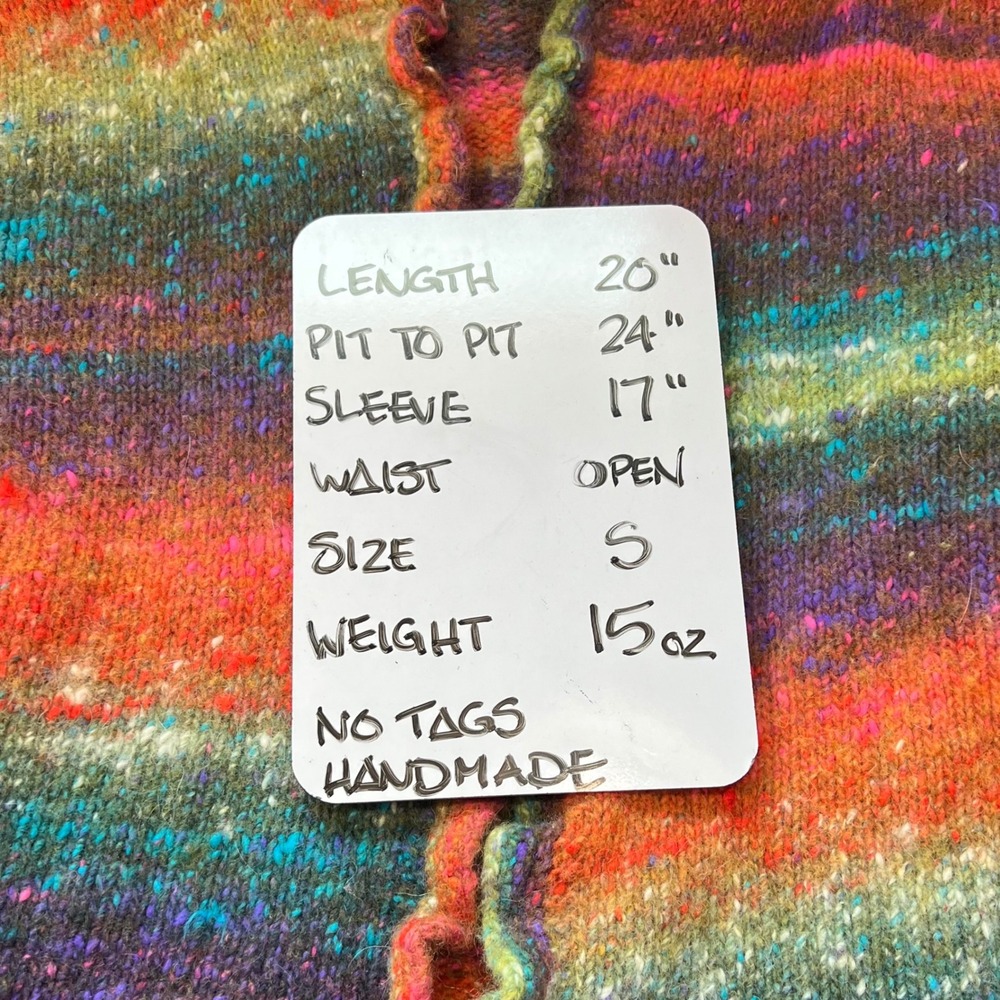 Handmade Knit Cardigan Sweater Womens Small Multicolor Open Front Ruffle - Picture 8 of 8